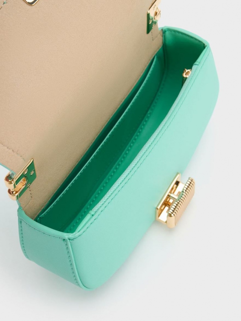 Charles And Keith Sonnet Two-Tone Chain Handle Shoulder Bags Turquoise | PHILIPPINES E349