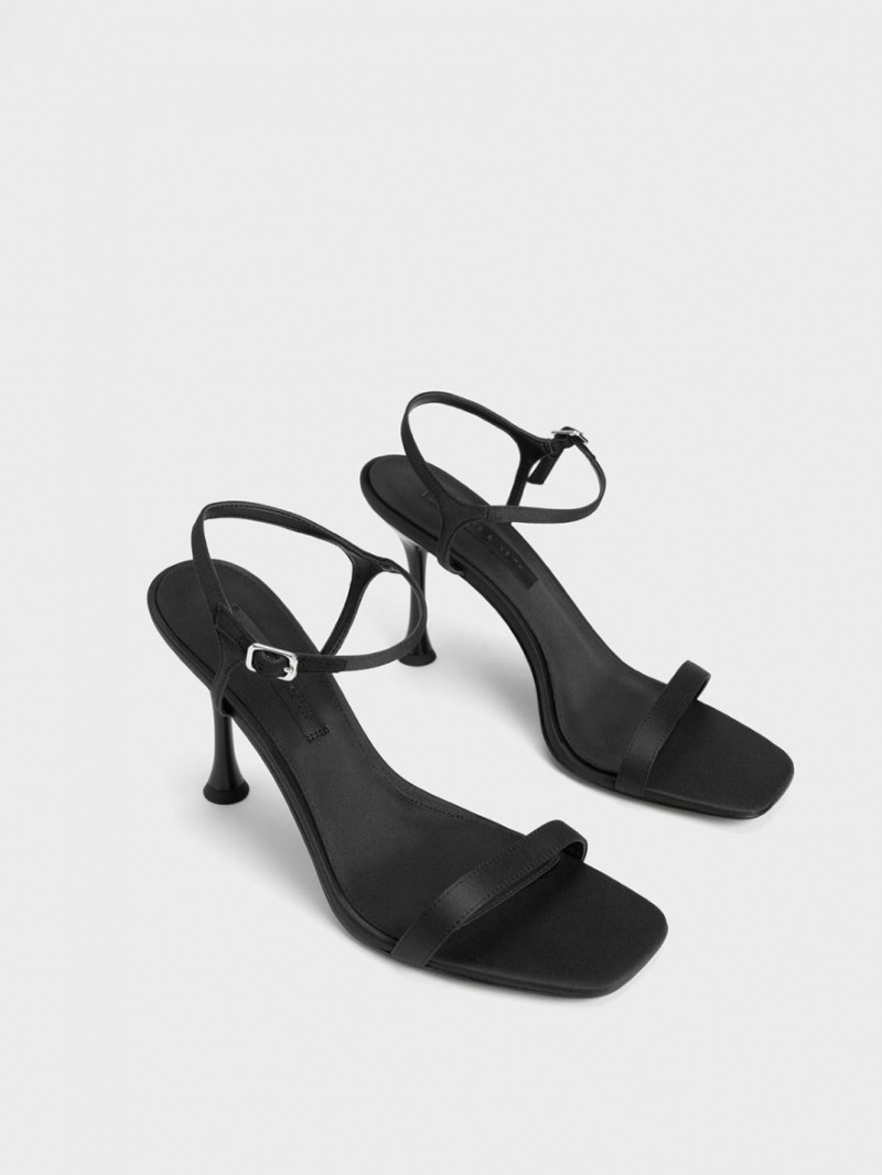 Charles And Keith Spool Heel Satin Heels Sandals Black | PHILIPPINES J614