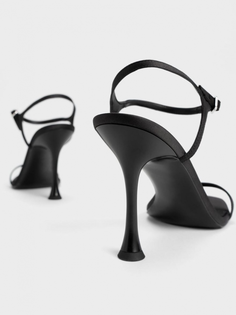 Charles And Keith Spool Heel Satin Heels Sandals Black | PHILIPPINES J614