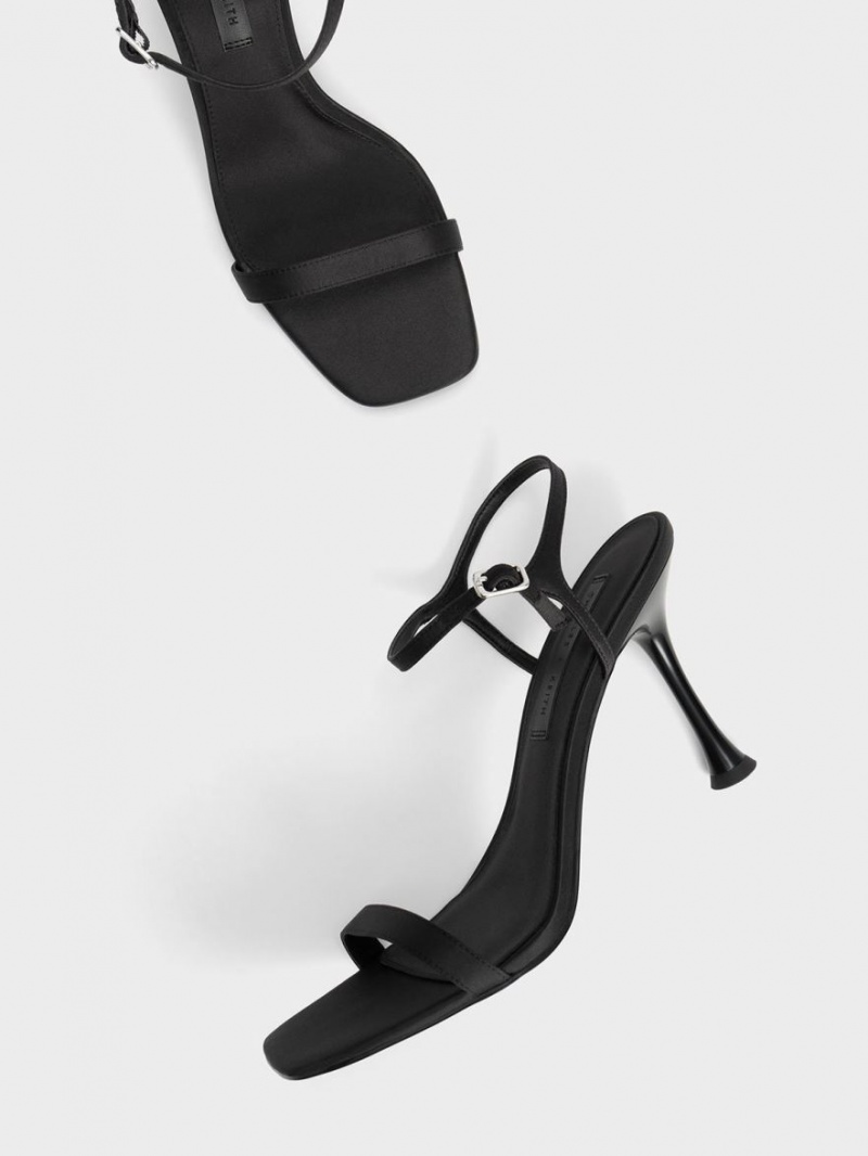 Charles And Keith Spool Heel Satin Heels Sandals Black | PHILIPPINES J614