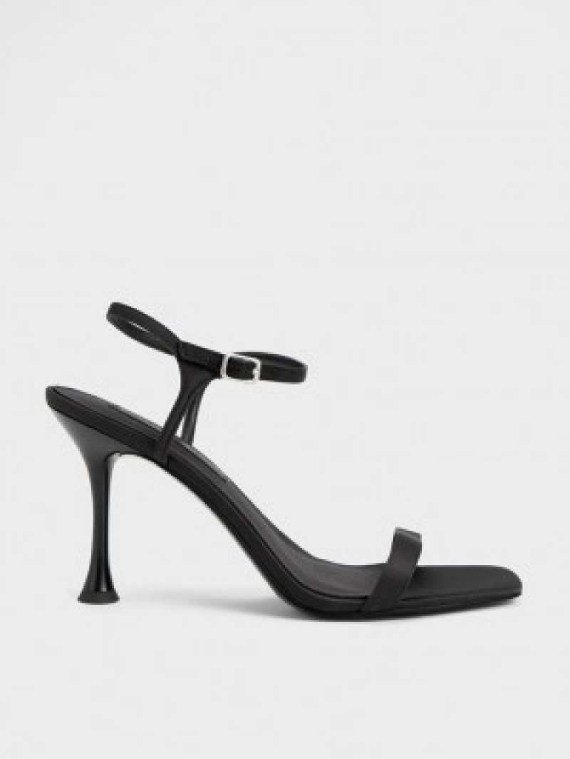 Charles And Keith Spool Heel Satin Heels Sandals Black | PHILIPPINES J614