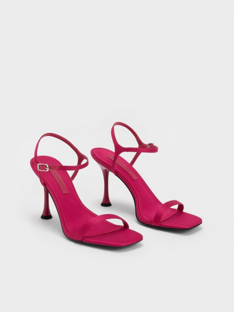 Charles And Keith Spool Heel Satin Heels Sandals Red | PHILIPPINES C153