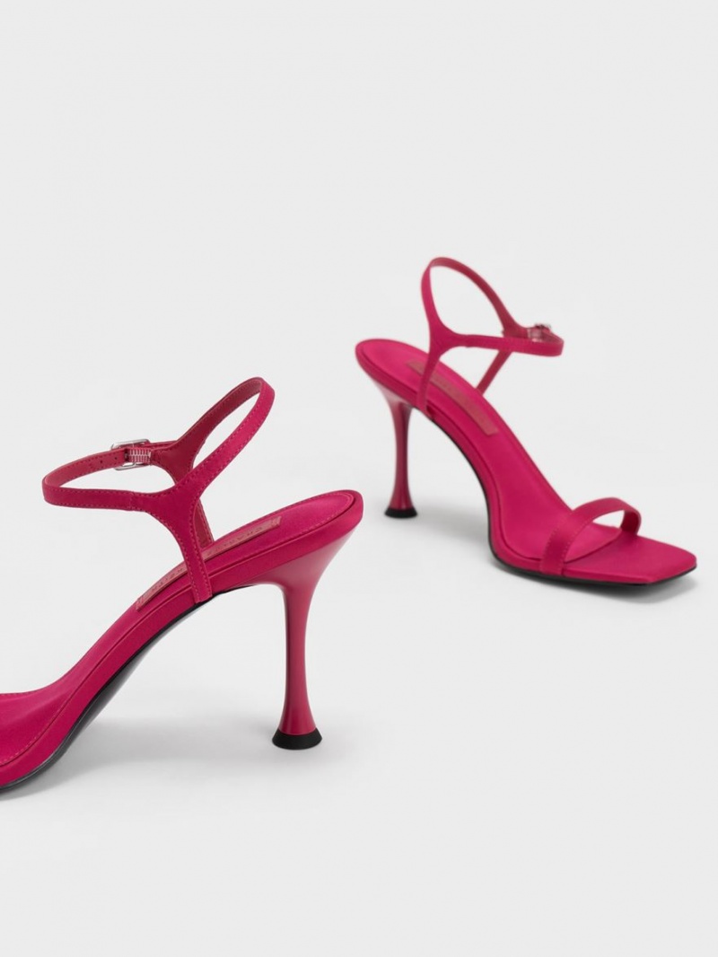 Charles And Keith Spool Heel Satin Heels Sandals Red | PHILIPPINES C153