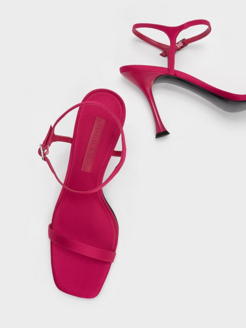 Charles And Keith Spool Heel Satin Heels Sandals Red | PHILIPPINES C153