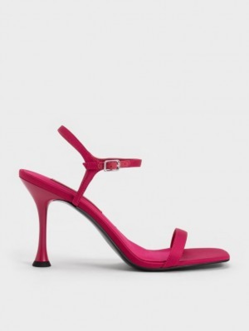 Charles And Keith Spool Heel Satin Heels Sandals Red | PHILIPPINES C153