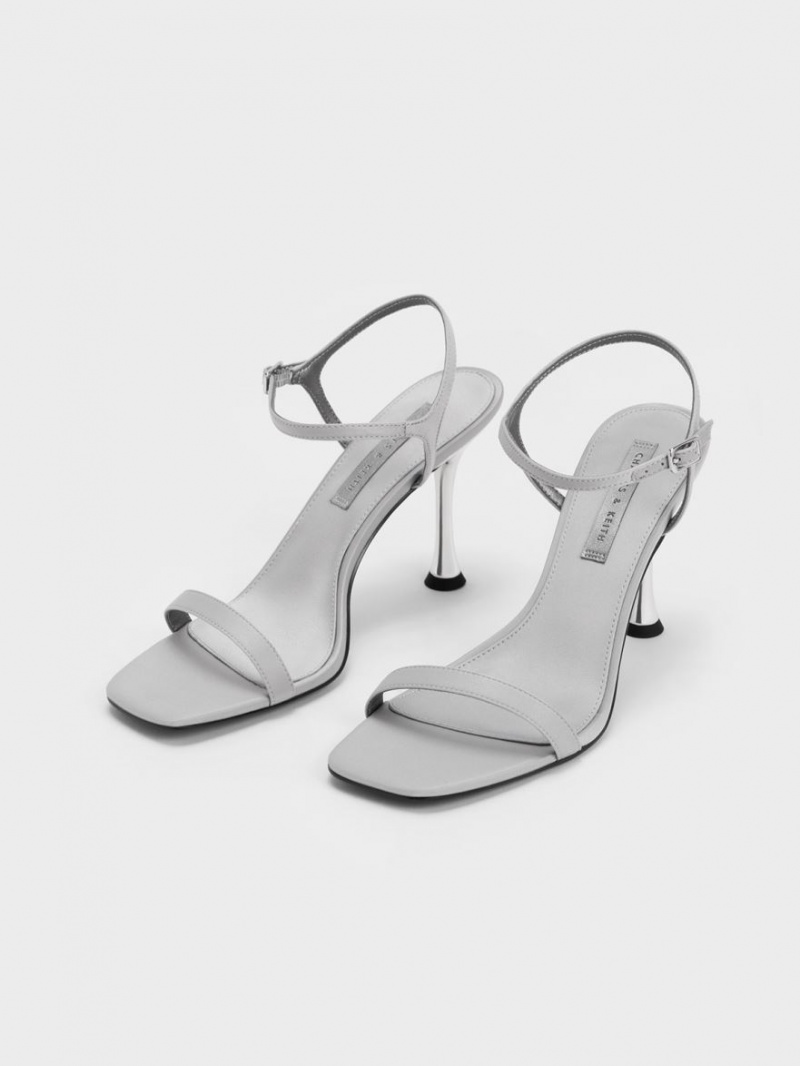 Charles And Keith Spool Heel Satin Heels Sandals Grey | PHILIPPINES G957