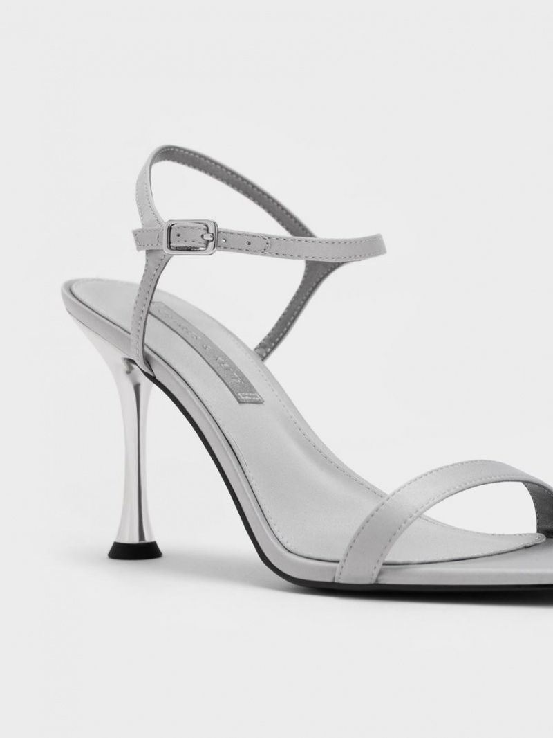 Charles And Keith Spool Heel Satin Heels Sandals Grey | PHILIPPINES G957