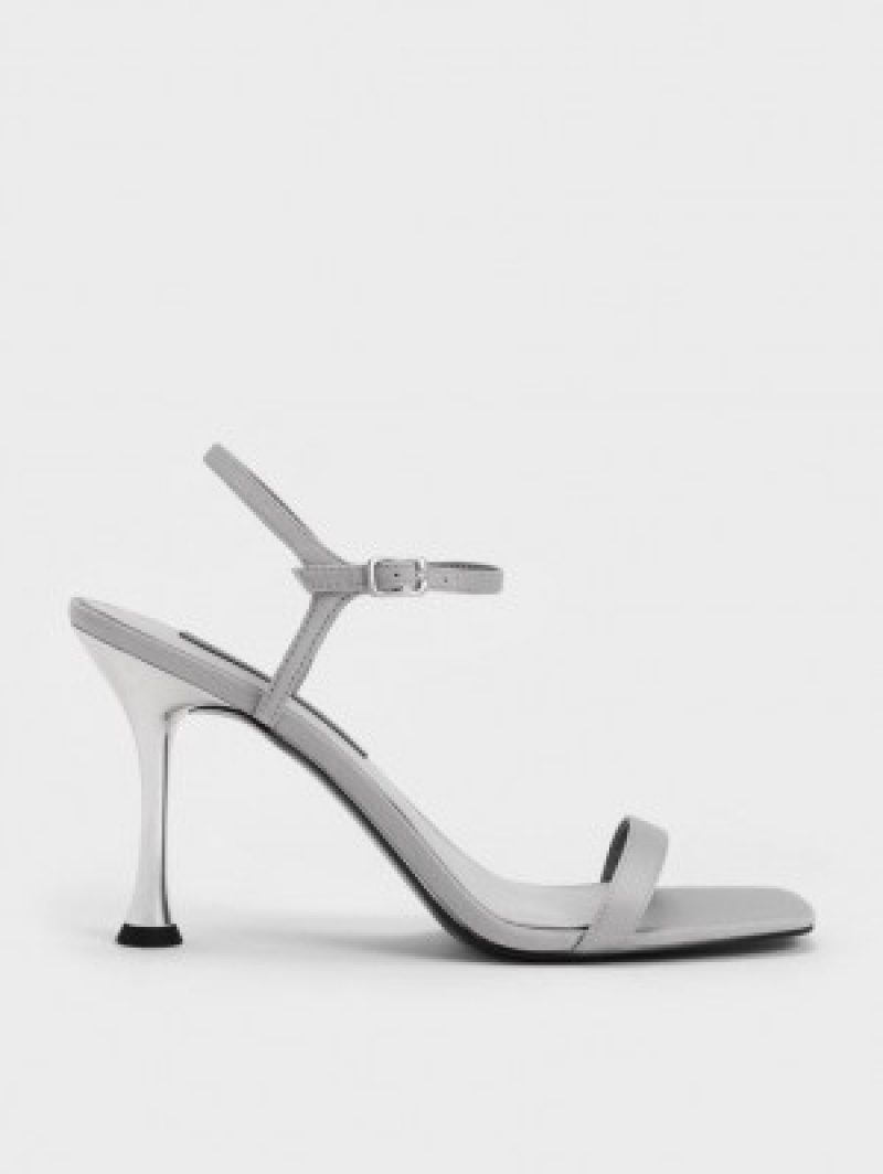 Charles And Keith Spool Heel Satin Heels Sandals Grey | PHILIPPINES G957