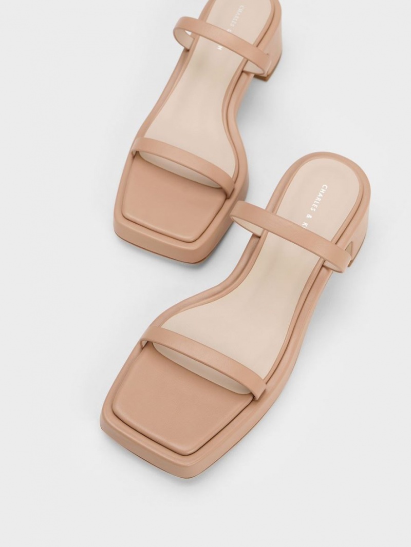 Charles And Keith Square-Toe Platform Sandals Beige | PHILIPPINES P269