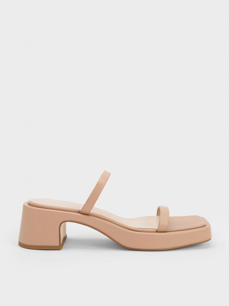 Charles And Keith Square-Toe Platform Sandals Beige | PHILIPPINES P269