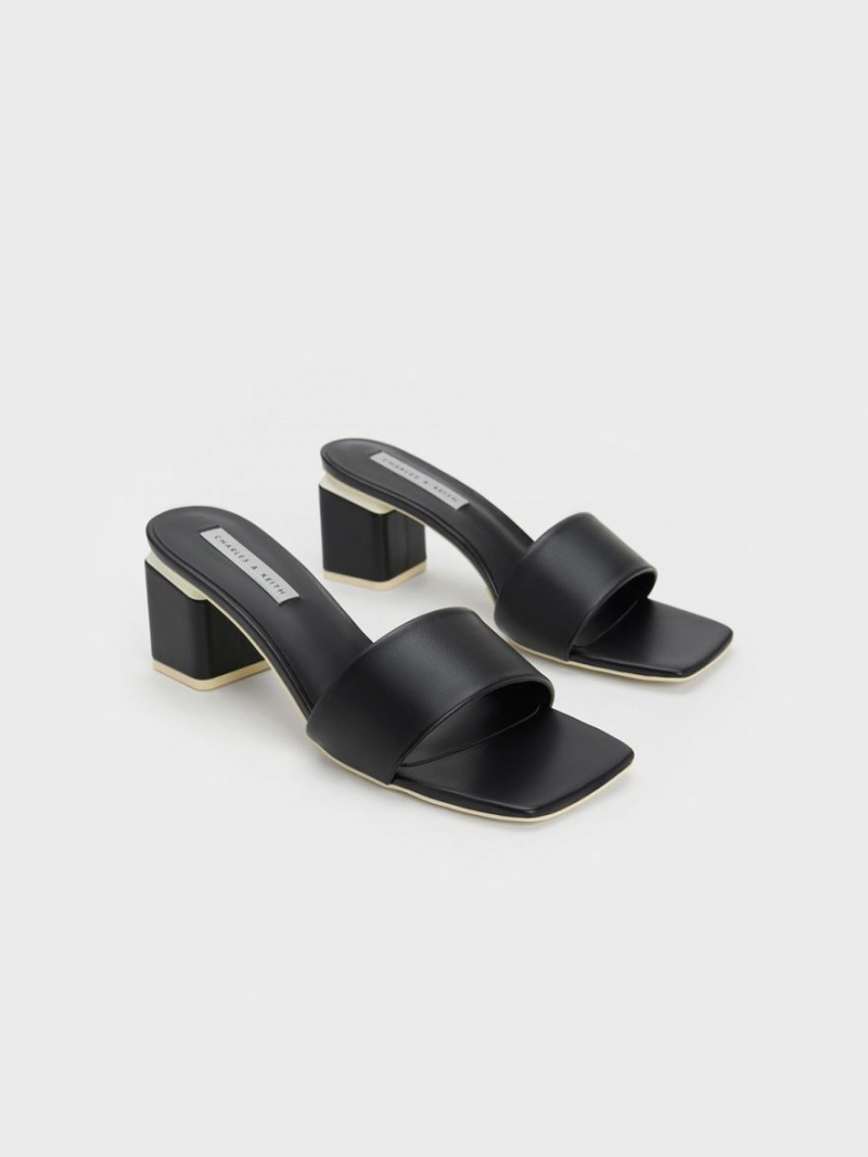 Charles And Keith Square Block Heel Mules Black | PHILIPPINES Y708