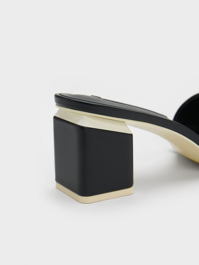 Charles And Keith Square Block Heel Mules Black | PHILIPPINES Y708