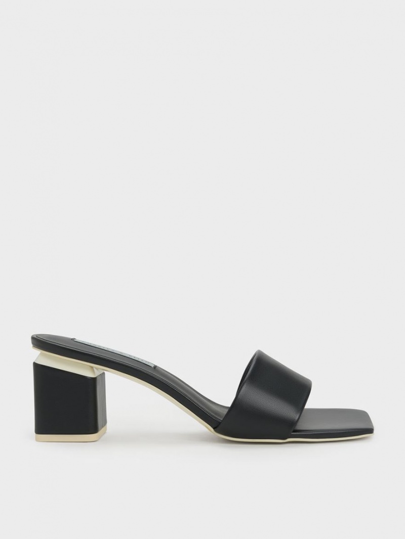 Charles And Keith Square Block Heel Mules Black | PHILIPPINES Y708