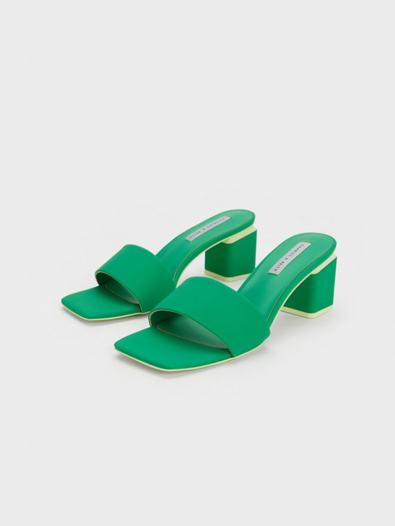 Charles And Keith Square Block Heel Mules Green | PHILIPPINES A730