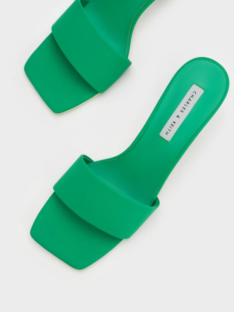 Charles And Keith Square Block Heel Mules Green | PHILIPPINES A730