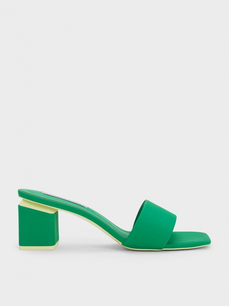 Charles And Keith Square Block Heel Mules Green | PHILIPPINES A730