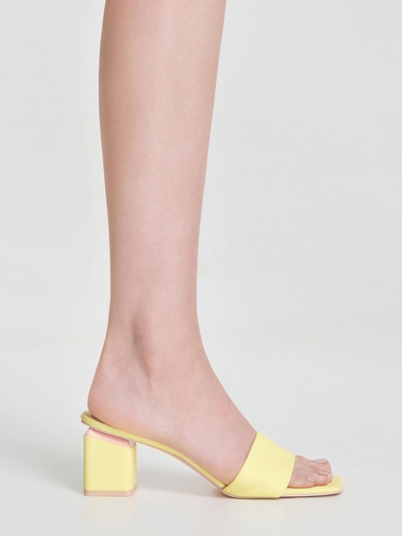 Charles And Keith Square Block Heel Mules Yellow | PHILIPPINES C273