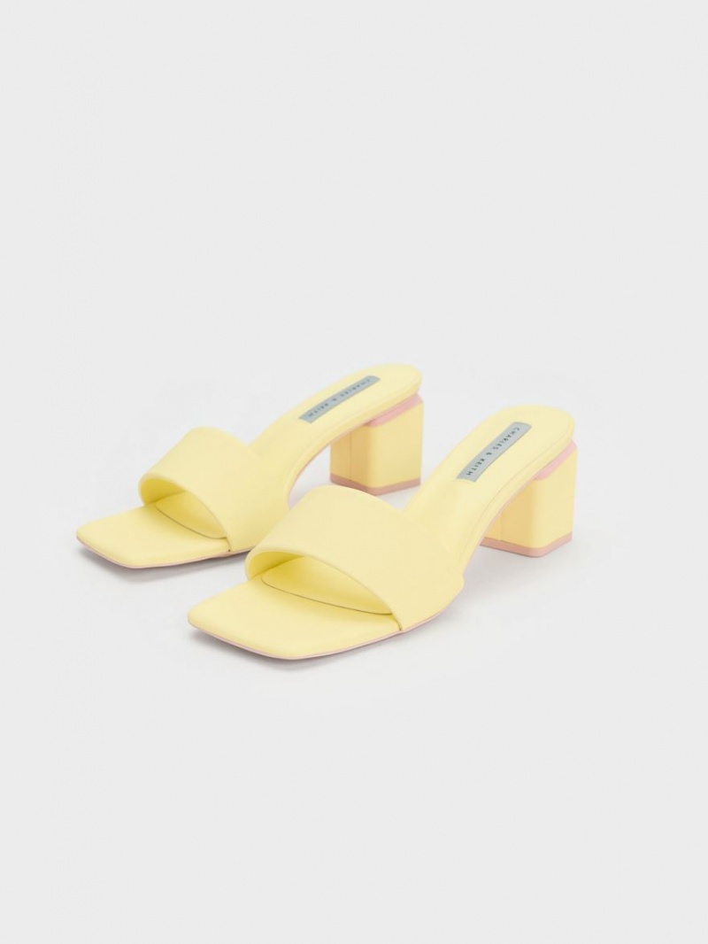 Charles And Keith Square Block Heel Mules Yellow | PHILIPPINES C273