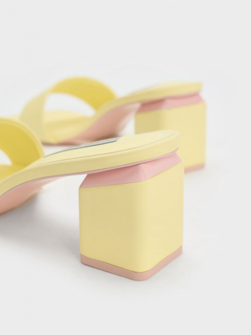 Charles And Keith Square Block Heel Mules Yellow | PHILIPPINES C273