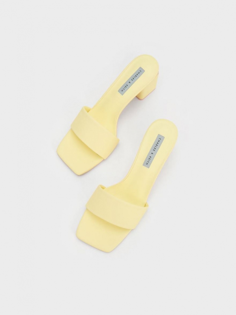 Charles And Keith Square Block Heel Mules Yellow | PHILIPPINES C273