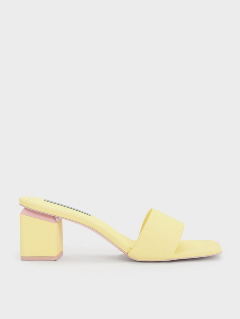 Charles And Keith Square Block Heel Mules Yellow | PHILIPPINES C273