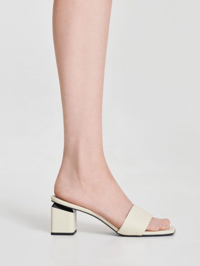 Charles And Keith Square Block Heel Mules White | PHILIPPINES S371