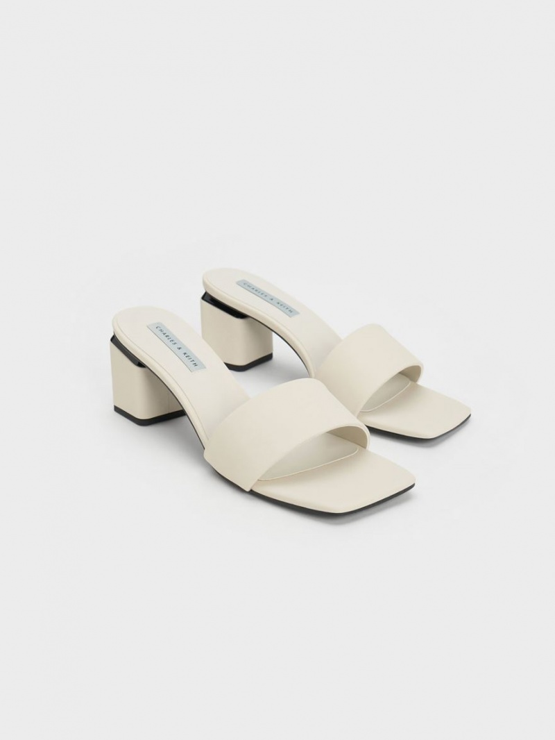 Charles And Keith Square Block Heel Mules White | PHILIPPINES S371