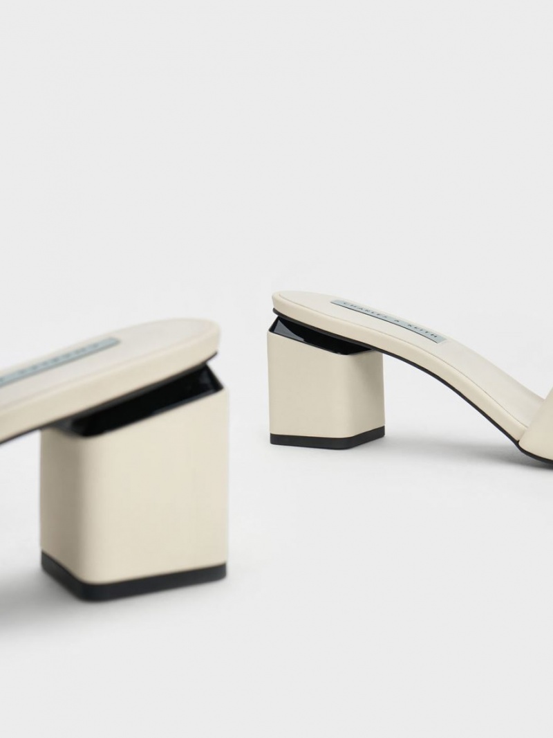 Charles And Keith Square Block Heel Mules White | PHILIPPINES S371