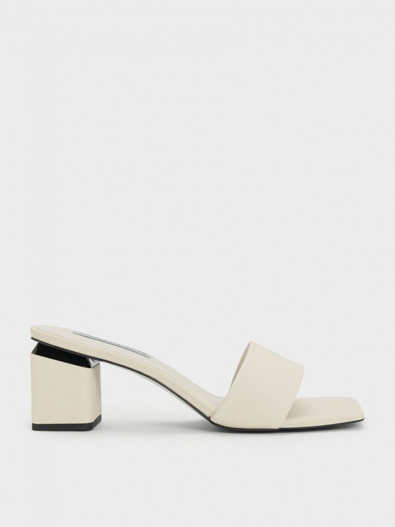 Charles And Keith Square Block Heel Mules White | PHILIPPINES S371