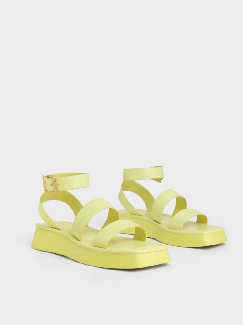 Charles And Keith Square Toe Ankle Strap Sandals Yellow | PHILIPPINES C935