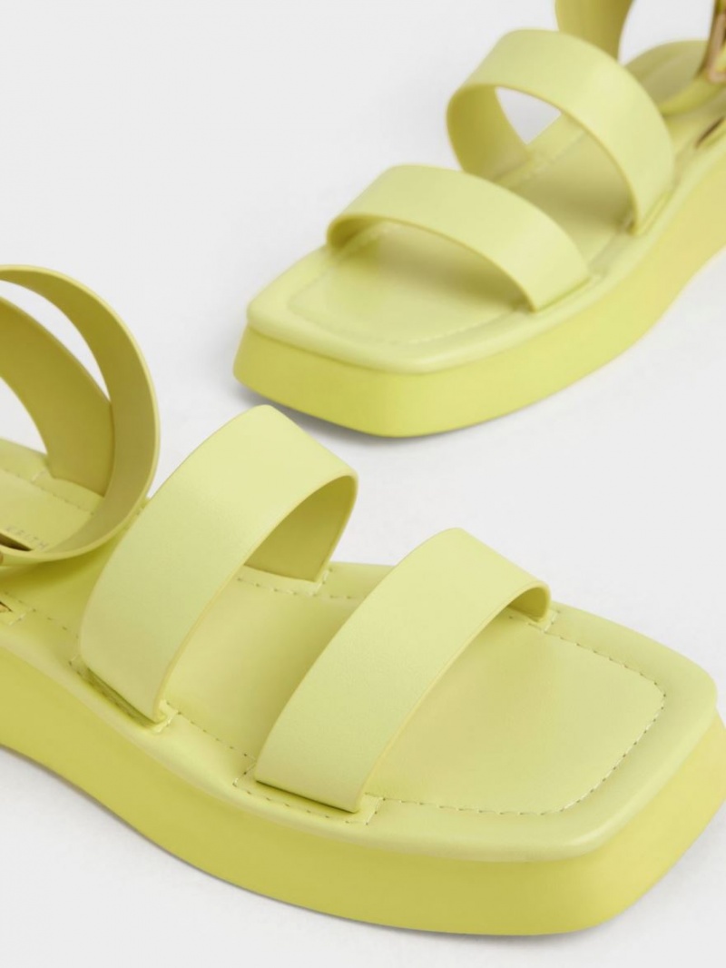 Charles And Keith Square Toe Ankle Strap Sandals Yellow | PHILIPPINES C935