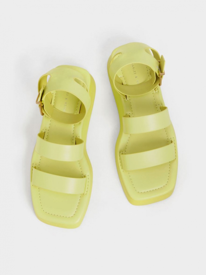 Charles And Keith Square Toe Ankle Strap Sandals Yellow | PHILIPPINES C935