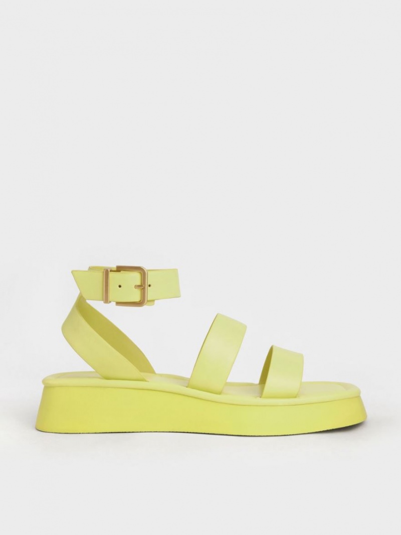 Charles And Keith Square Toe Ankle Strap Sandals Yellow | PHILIPPINES C935