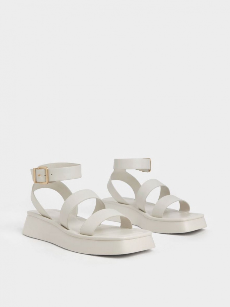 Charles And Keith Square Toe Ankle Strap Sandals White | PHILIPPINES Z908