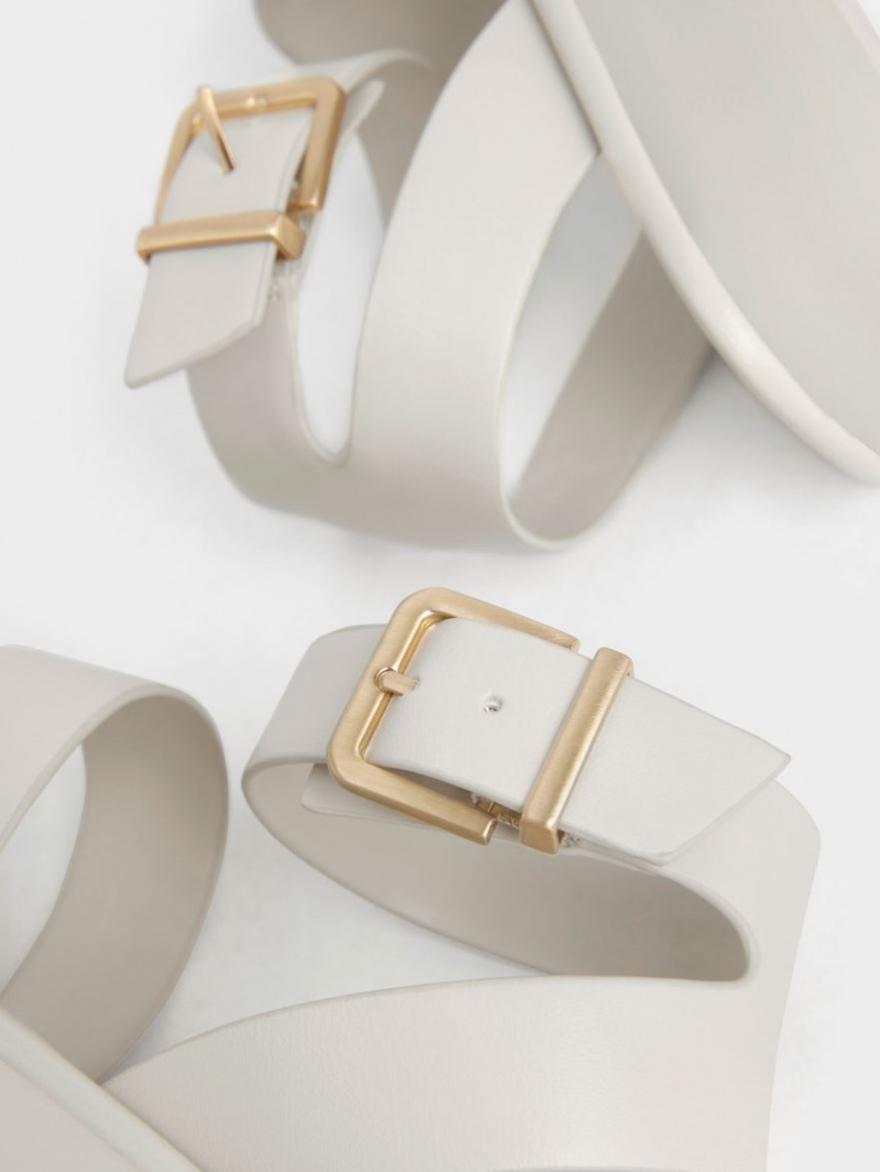 Charles And Keith Square Toe Ankle Strap Sandals White | PHILIPPINES Z908