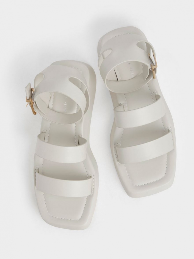 Charles And Keith Square Toe Ankle Strap Sandals White | PHILIPPINES Z908