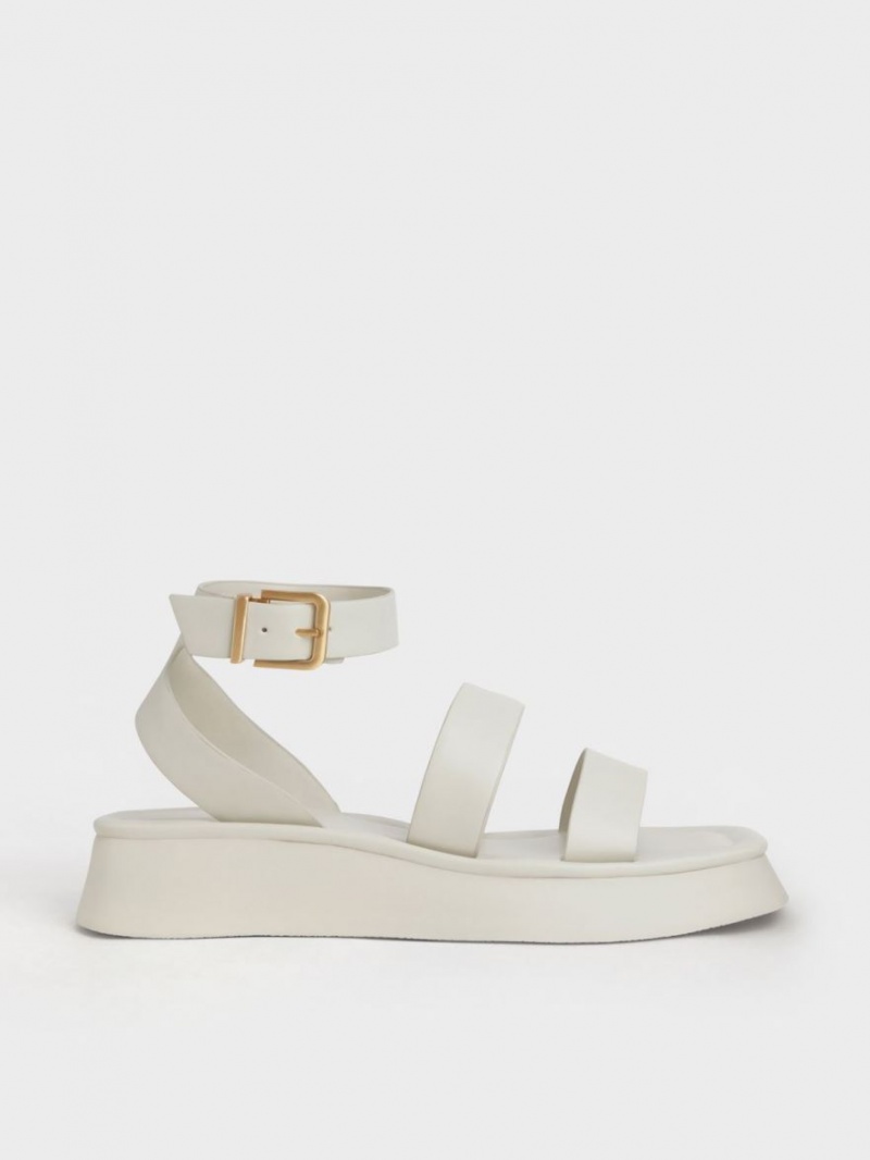 Charles And Keith Square Toe Ankle Strap Sandals White | PHILIPPINES Z908