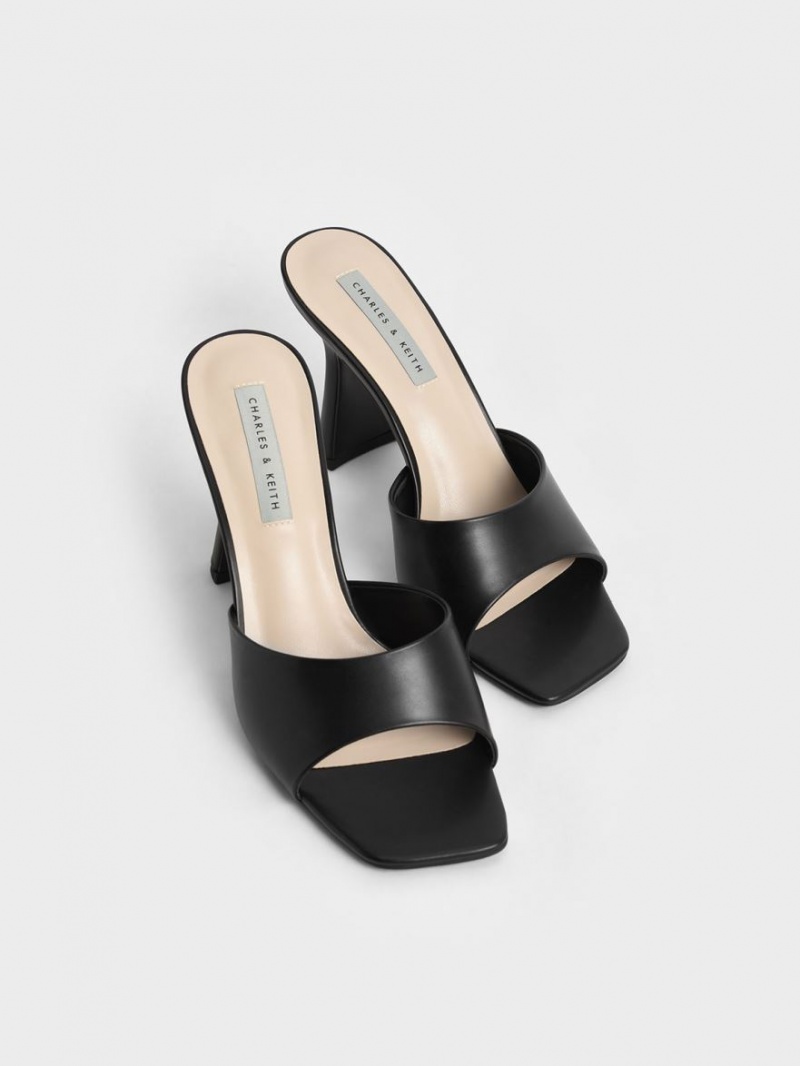 Charles And Keith Square Toe Heeled Mules Black | PHILIPPINES K379