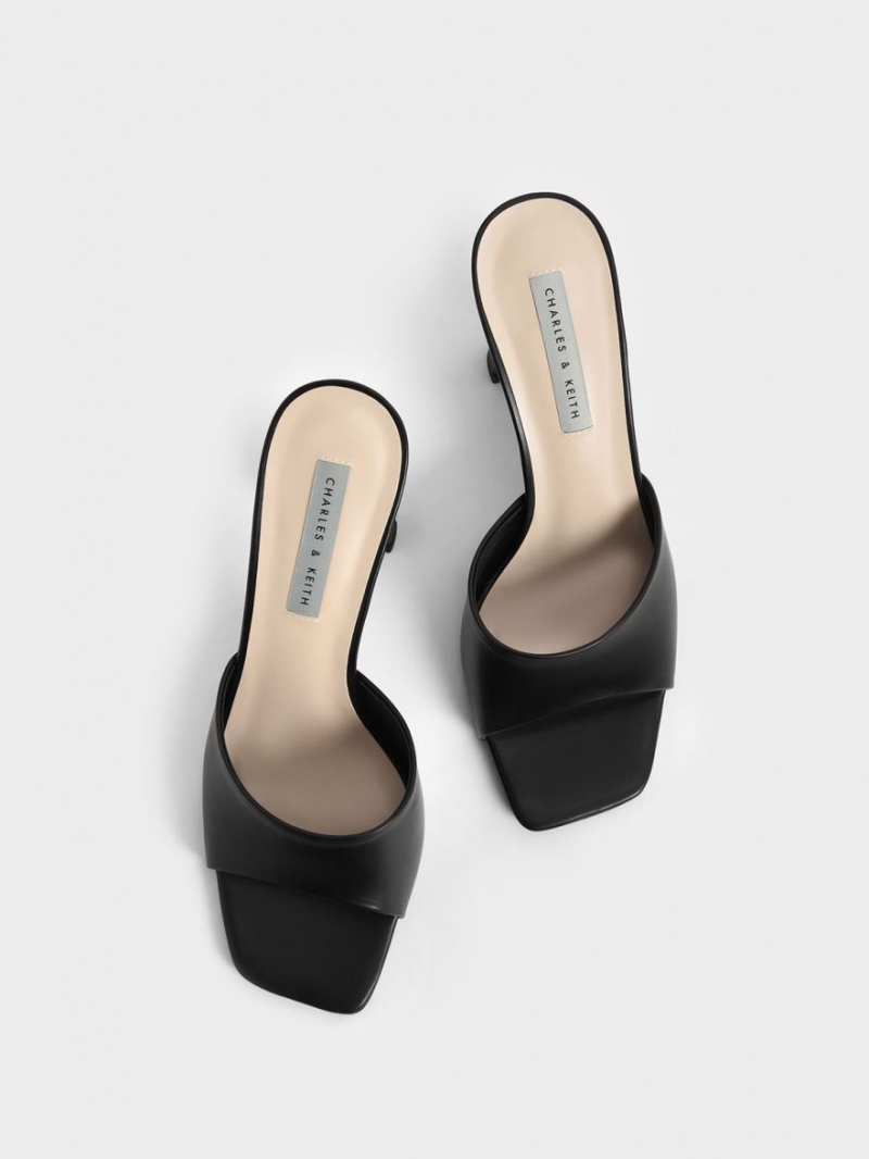 Charles And Keith Square Toe Heeled Mules Black | PHILIPPINES K379