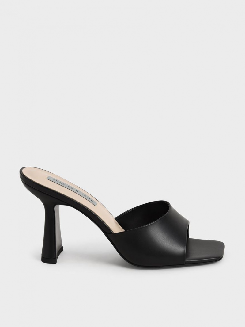 Charles And Keith Square Toe Heeled Mules Black | PHILIPPINES K379