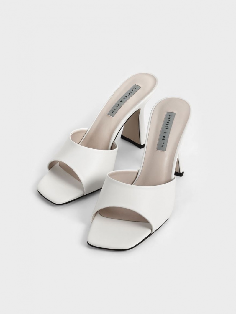 Charles And Keith Square Toe Heeled Mules Cream | PHILIPPINES X257