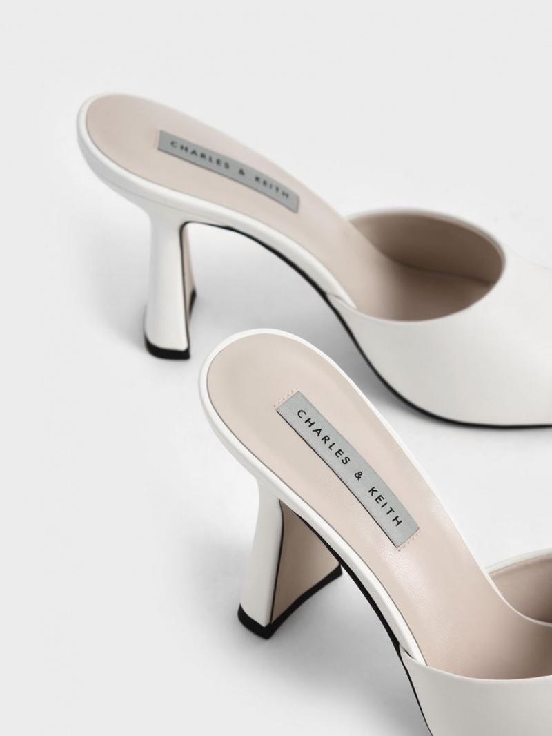 Charles And Keith Square Toe Heeled Mules Cream | PHILIPPINES X257