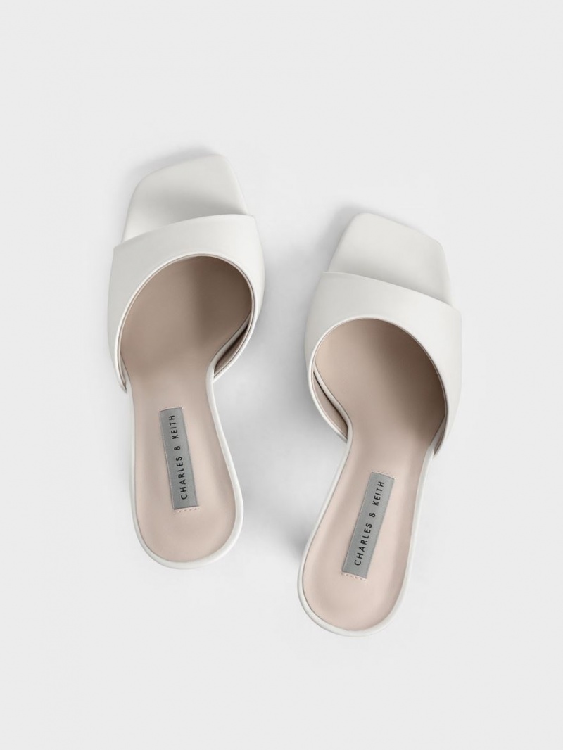 Charles And Keith Square Toe Heeled Mules Cream | PHILIPPINES X257