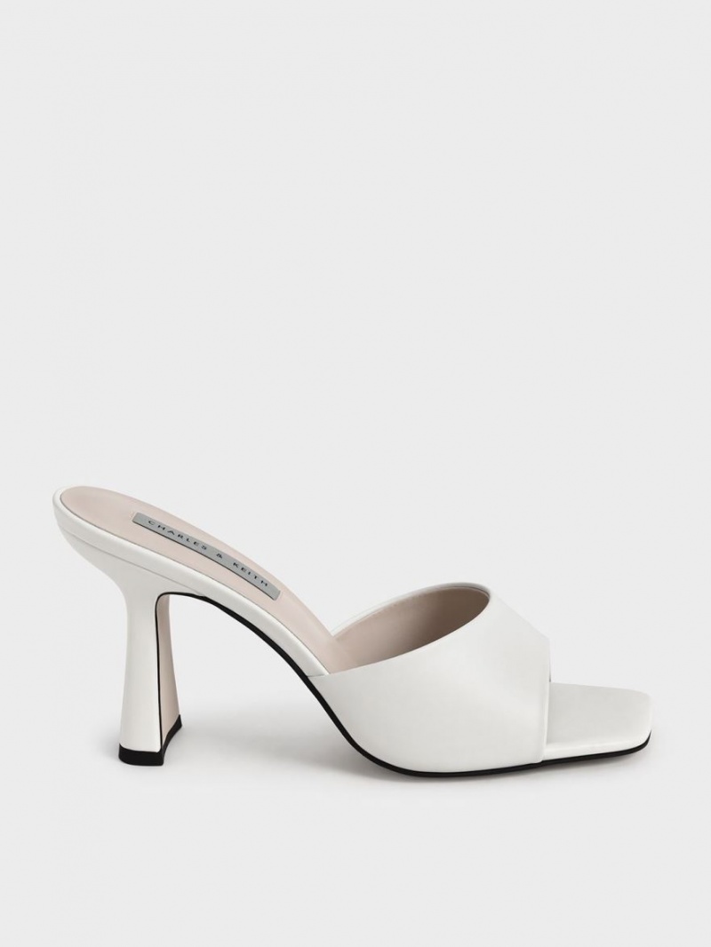 Charles And Keith Square Toe Heeled Mules Cream | PHILIPPINES X257