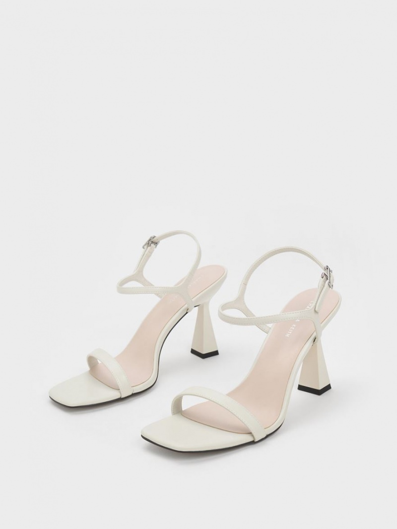 Charles And Keith Square Toe Trapeze Heels Sandals White | PHILIPPINES L761