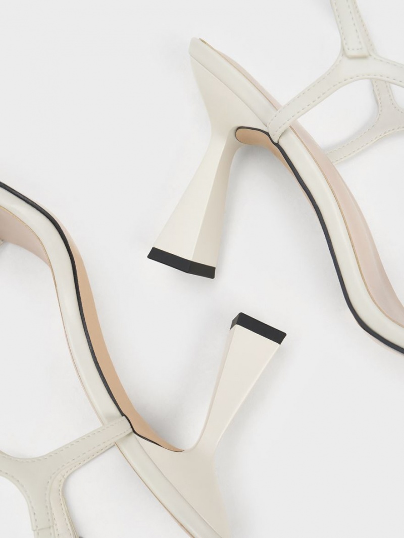 Charles And Keith Square Toe Trapeze Heels Sandals White | PHILIPPINES L761