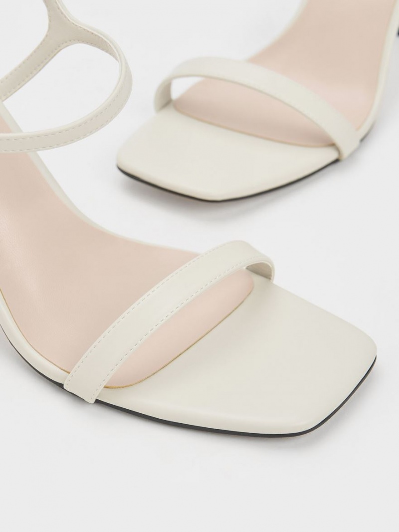 Charles And Keith Square Toe Trapeze Heels Sandals White | PHILIPPINES L761