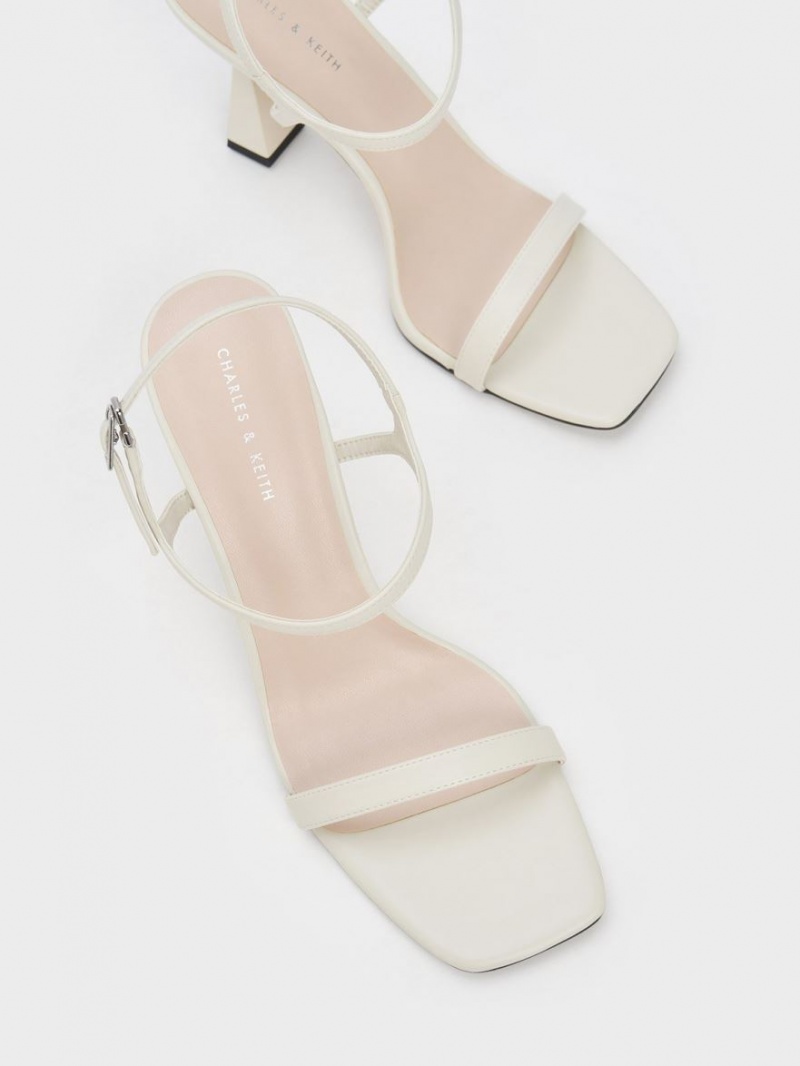 Charles And Keith Square Toe Trapeze Heels Sandals White | PHILIPPINES L761