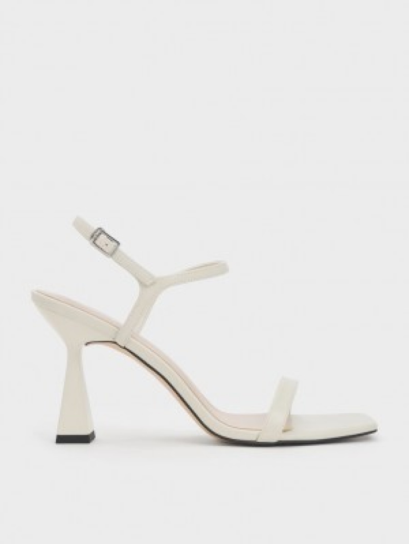 Charles And Keith Square Toe Trapeze Heels Sandals White | PHILIPPINES L761