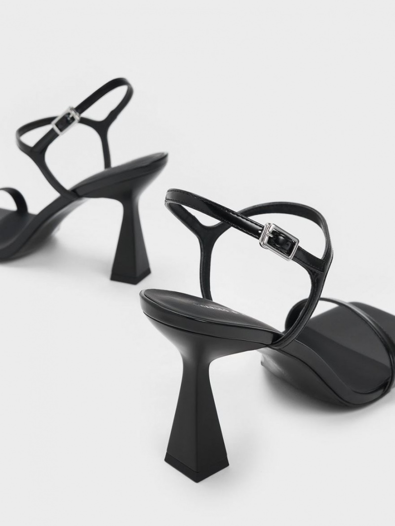 Charles And Keith Square Toe Trapeze Heels Sandals Black | PHILIPPINES W984